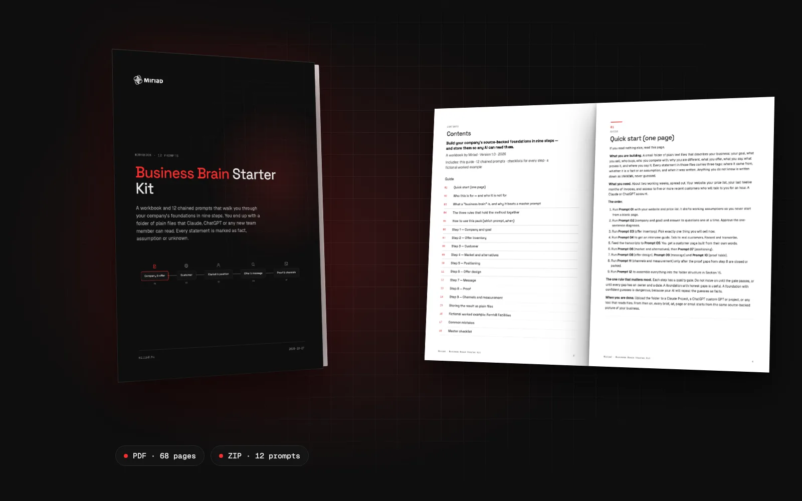 Business Brain Starter Kit: the workbook cover and two inside pages