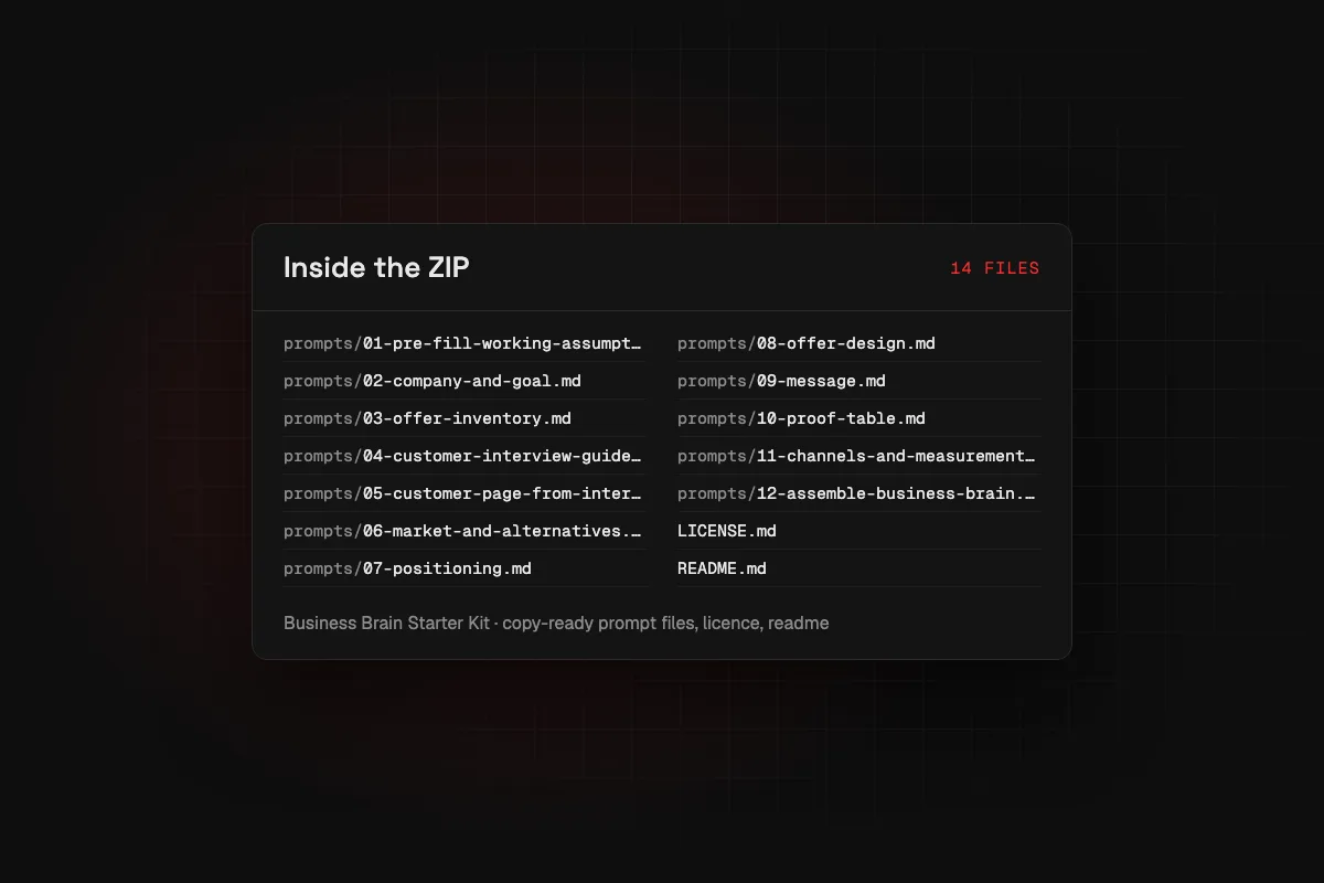 Business Brain Starter Kit: the file list of the downloadable ZIP