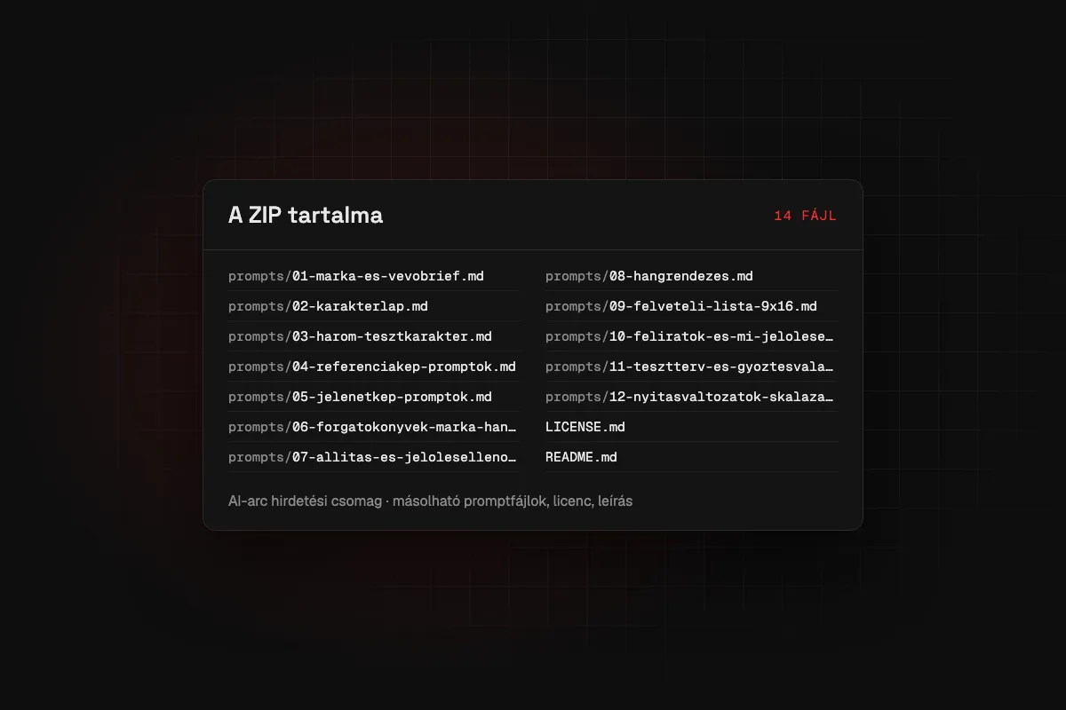 AI-arc hirdetési csomag: a letölthető ZIP fájllistája