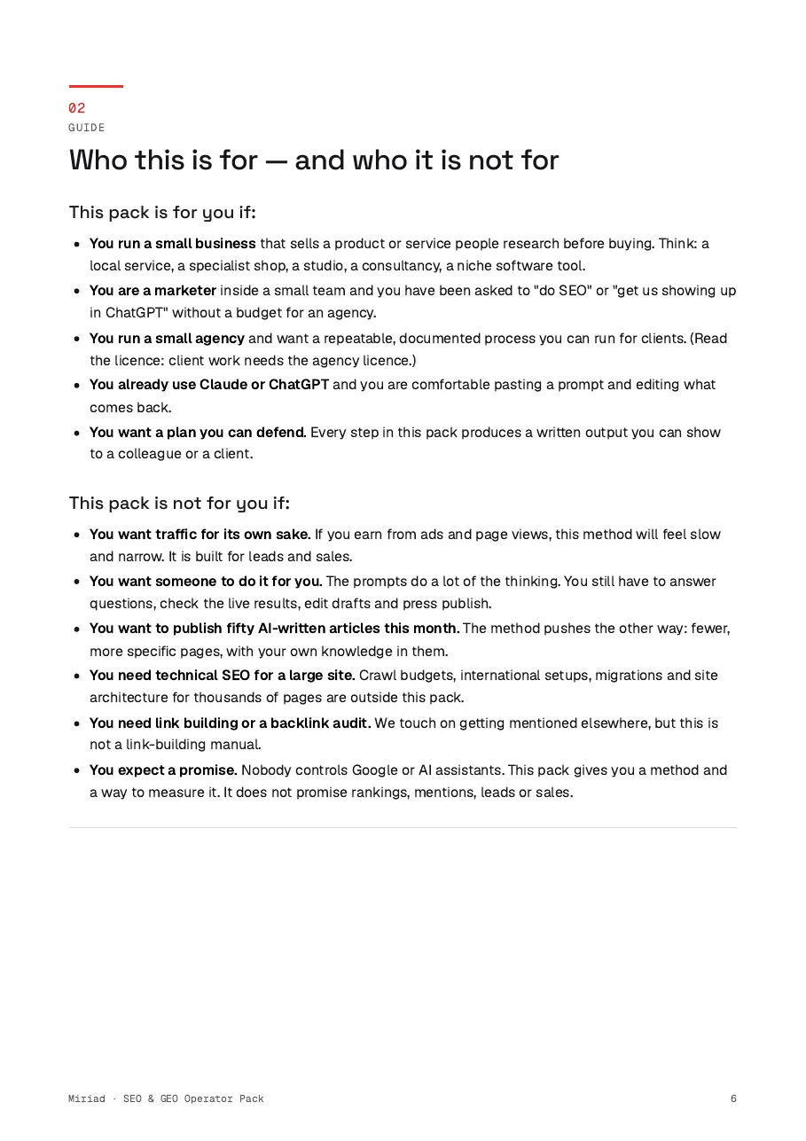 SEO & GEO Operator Pack, page 6
